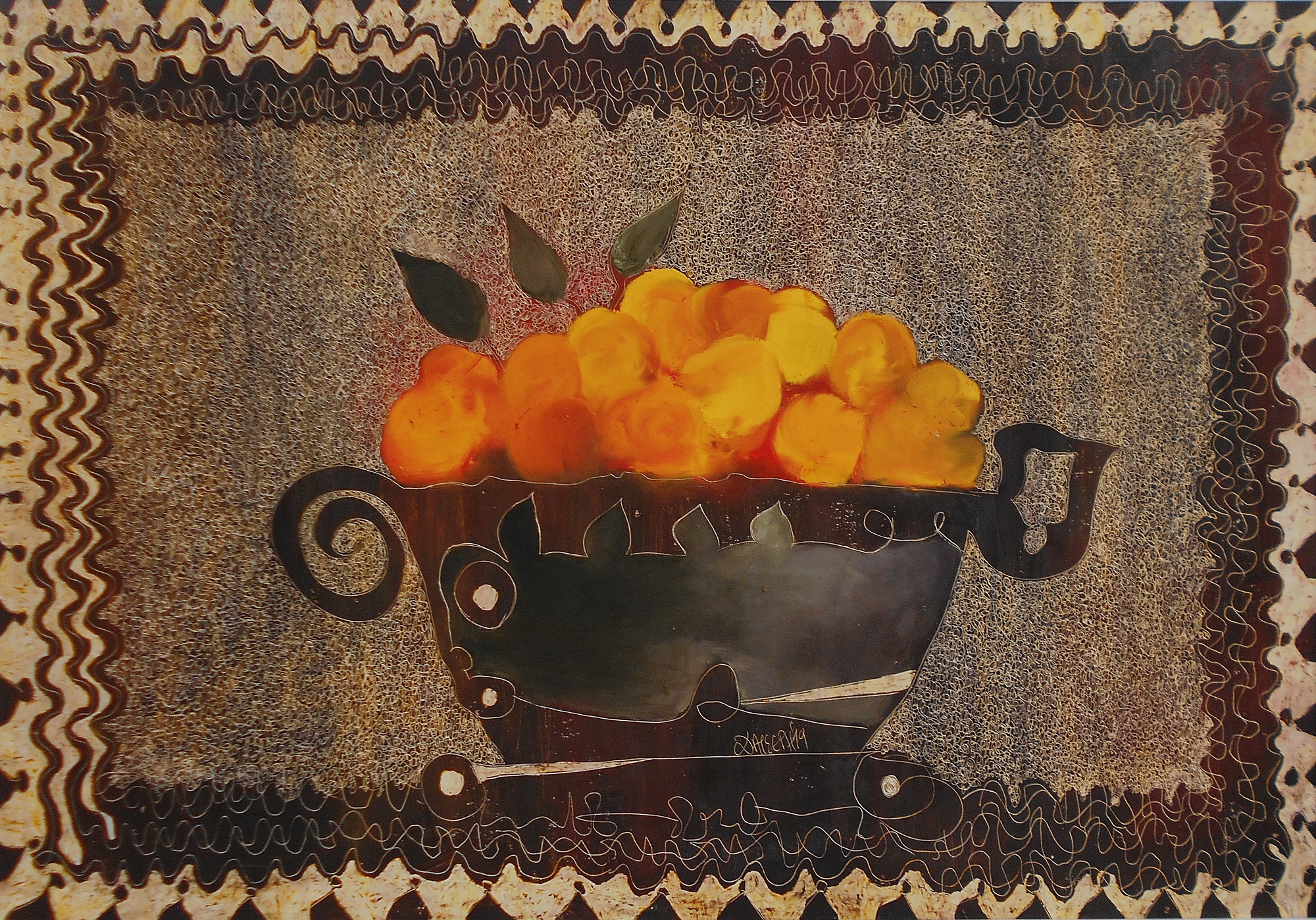 5.Still life with oranges, 100x70cm, oil colour on paper, 2019