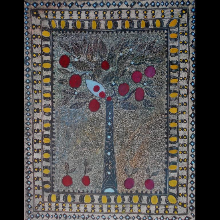 9.Apple tree, 70x100, oil colour on paper, 2019