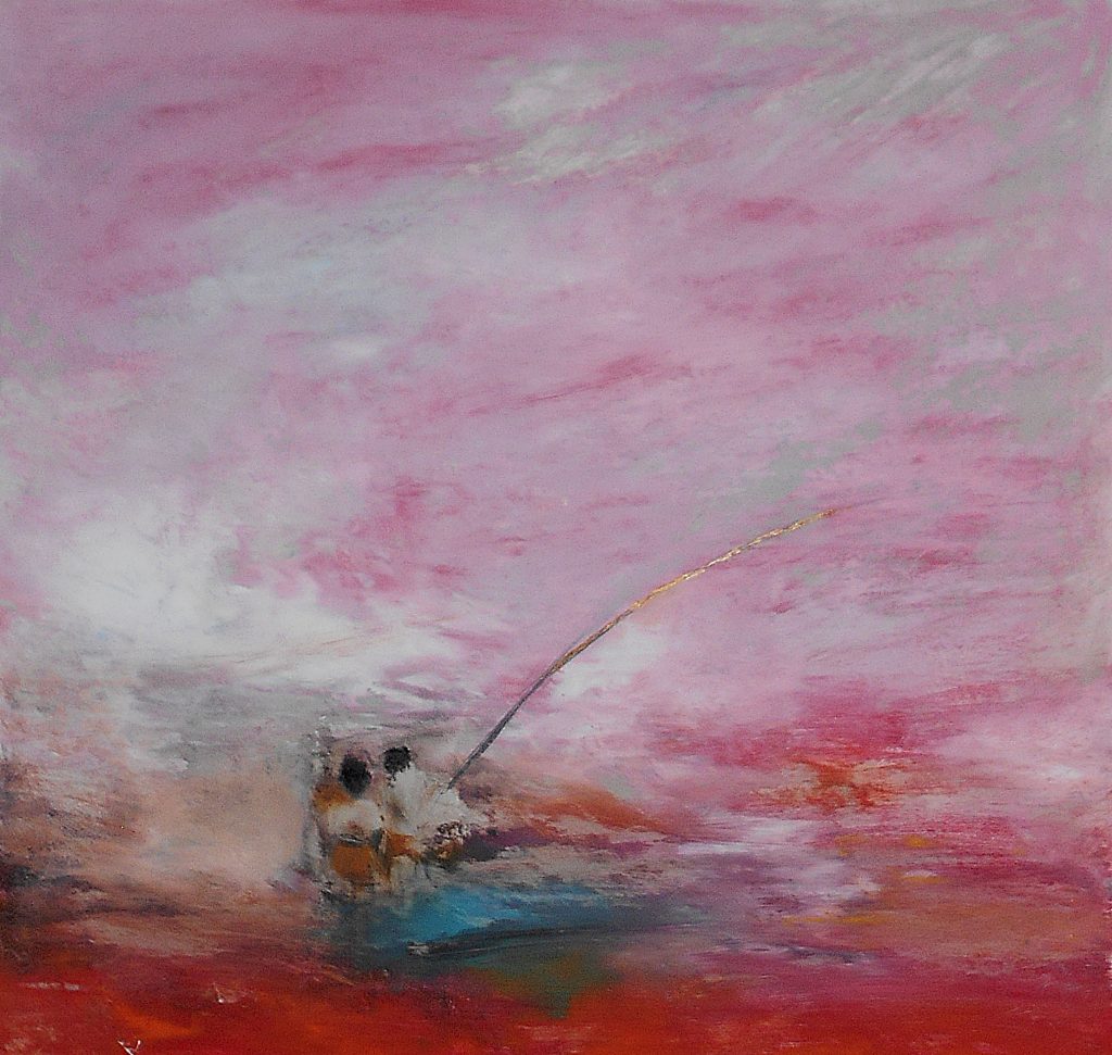 2.Fishermen, 70x70, oil colour on paper, 2020