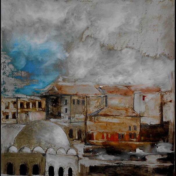 Chania, 70x70, oil colour on paper, 2020.