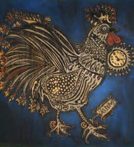 The rooster, 70x70, mixed media on cardboard, 2020,1200 euro