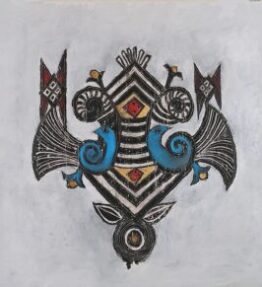 Minoan Symbols, 70x70, oil color on cardboard, 2022, 600 euro