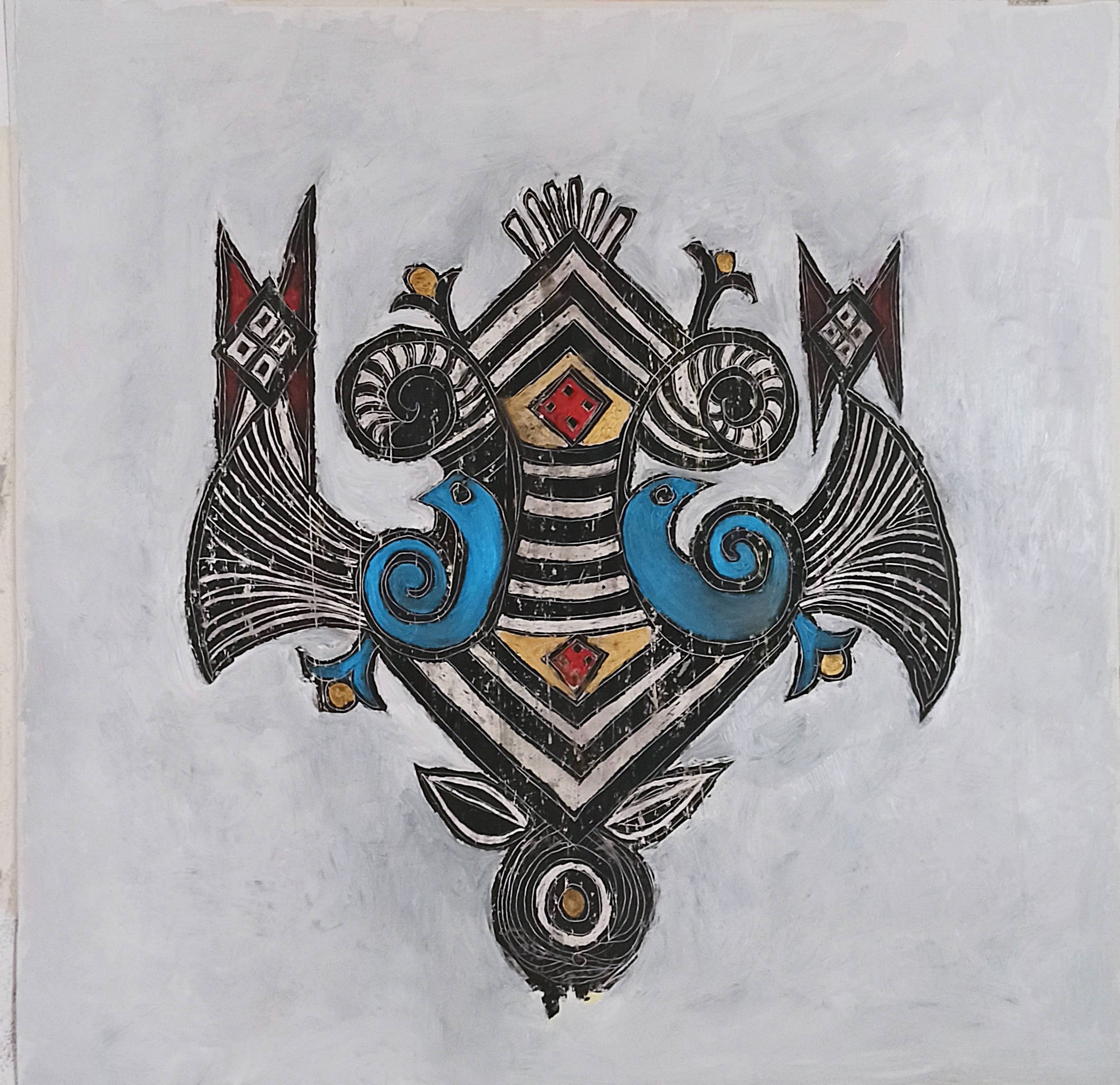 Minoan Symbols, 70x70, oil color on cardboard, 2022, 600 euro