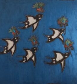 Swallows in cretan sky, 70x70, mixed media on cardboard