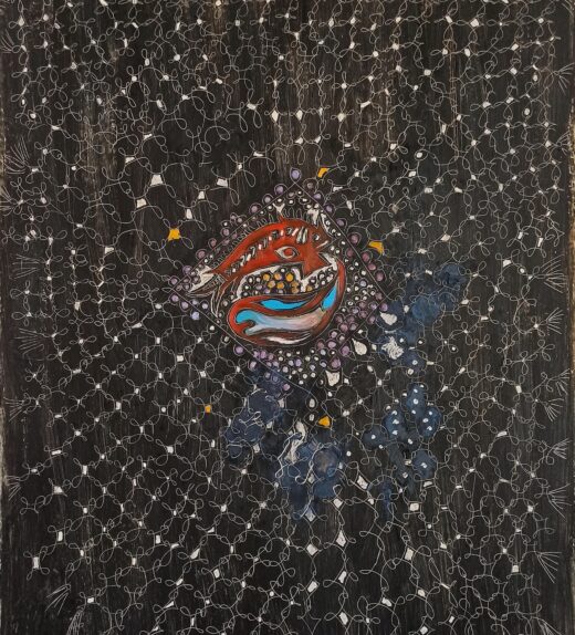 55.The fish, 70x100, mixed media on cardboard, 2023, 1200 euro
