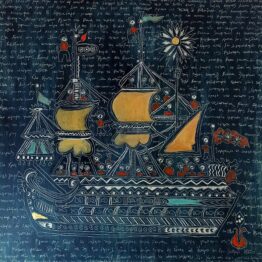 The Ship, Reference to O. Elitis, 70x70, Mixed media on cardboard, 900 EURO