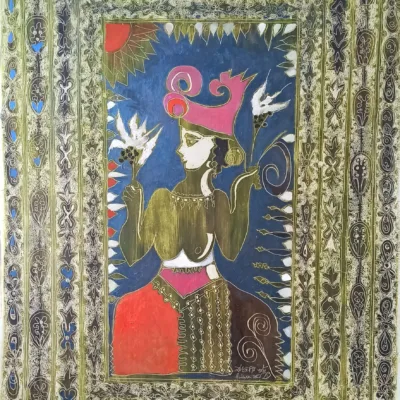 Cretan princess, 70x100, mixed media on cardboard, 2023
