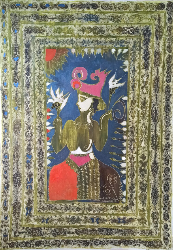 Cretan princess, 70x100, mixed media on cardboard, 2023