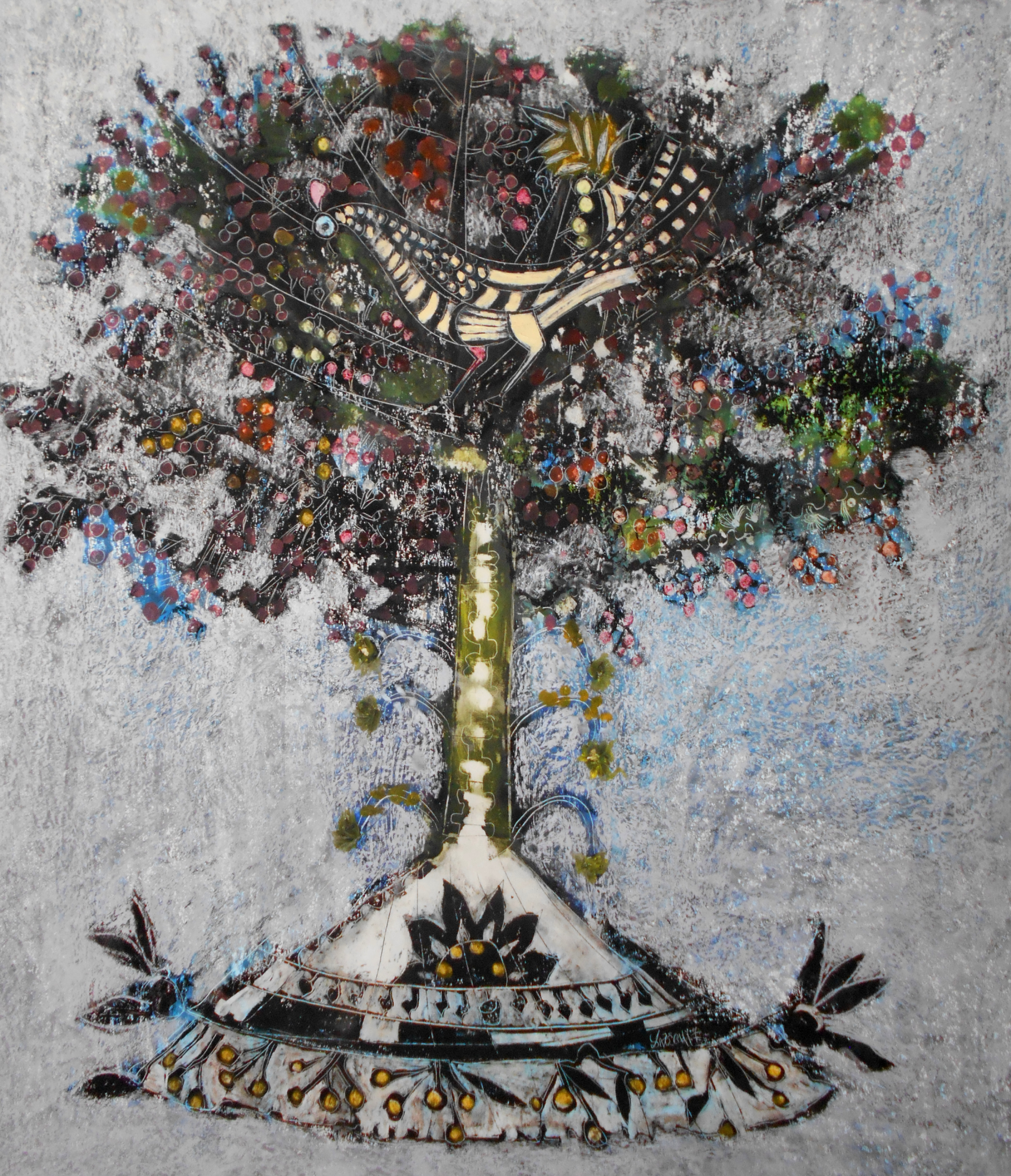 TREE OF LIFE II, 80X70,oil pastel on cardboard, 2017
