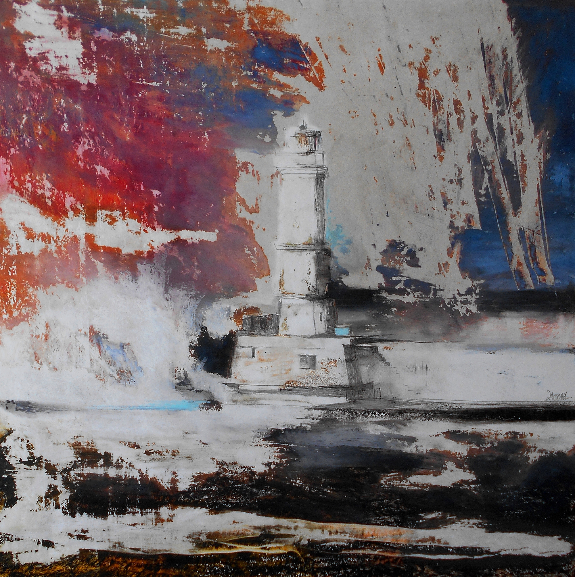 Lighthouse II, 70x70, oil pastel on cardboard, 2017, 180 euro