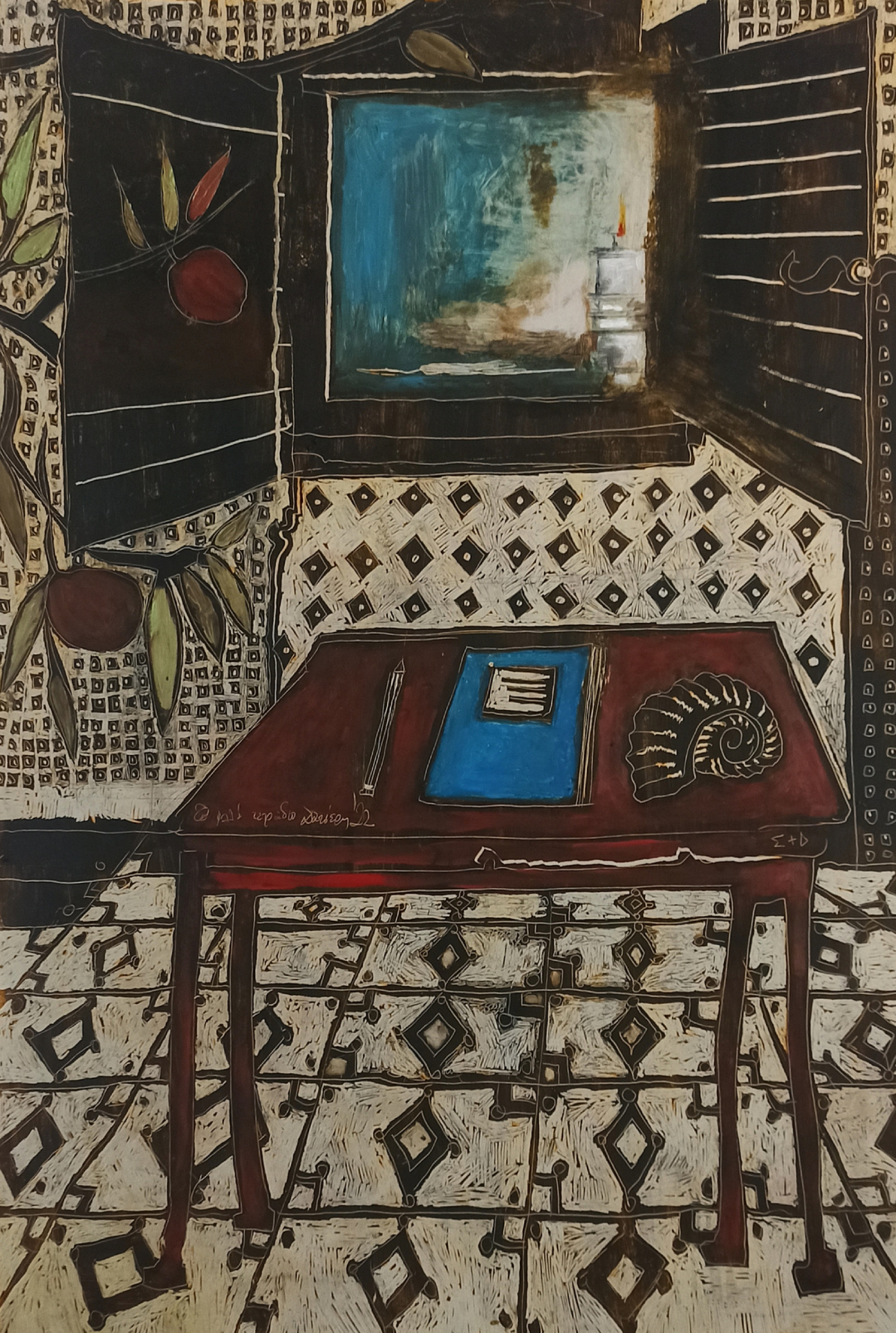 THE BLUE NOTEBOOK, 70X100, MIXED MEDIA ON CARDBOARD, 2022