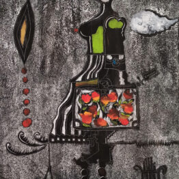 A poet ~ with a suitcase full of roses, 70x100, Mixed Media on Cardboard, 2024