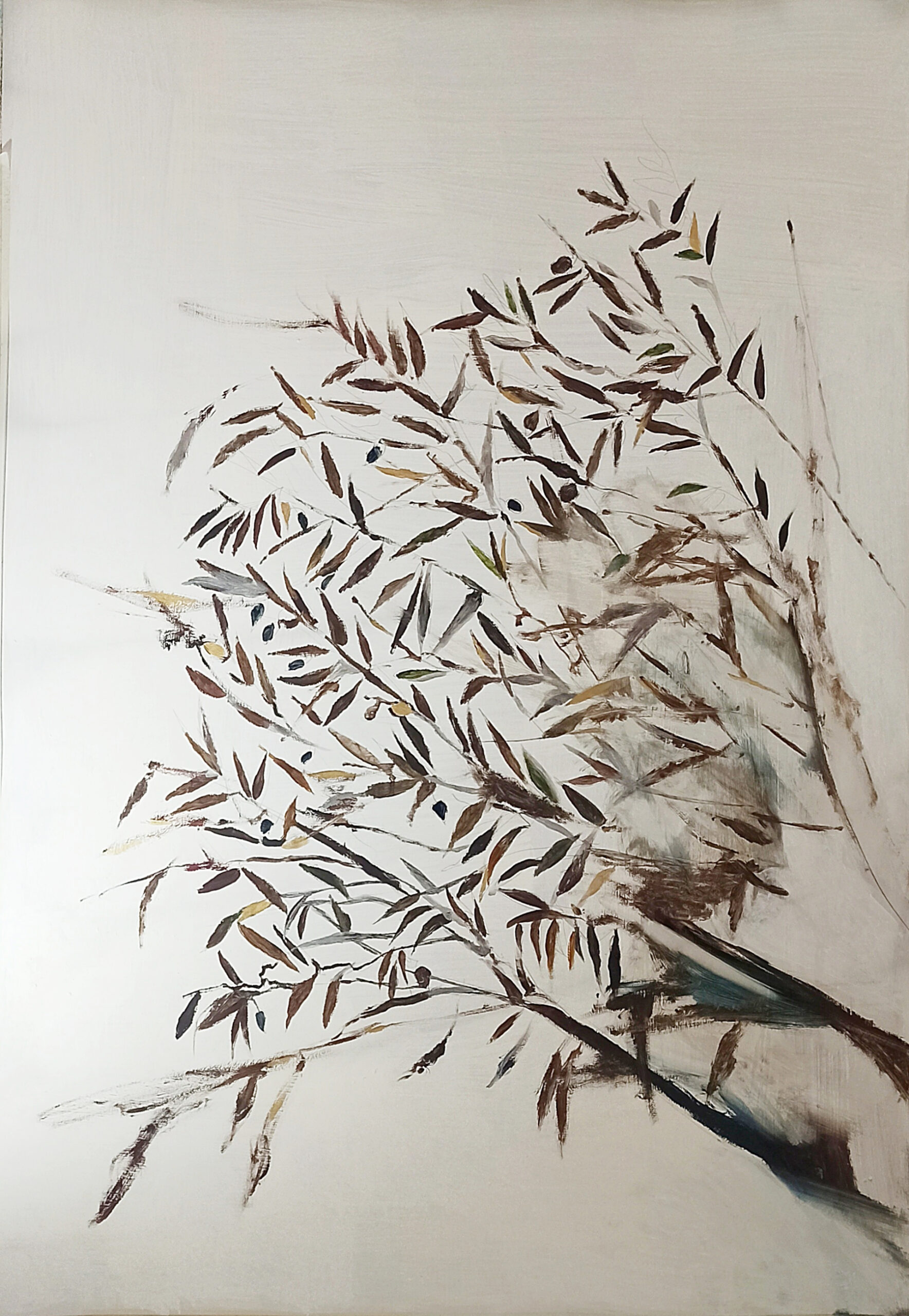 Olive branch 70x100, mixed media on cardboard 2022