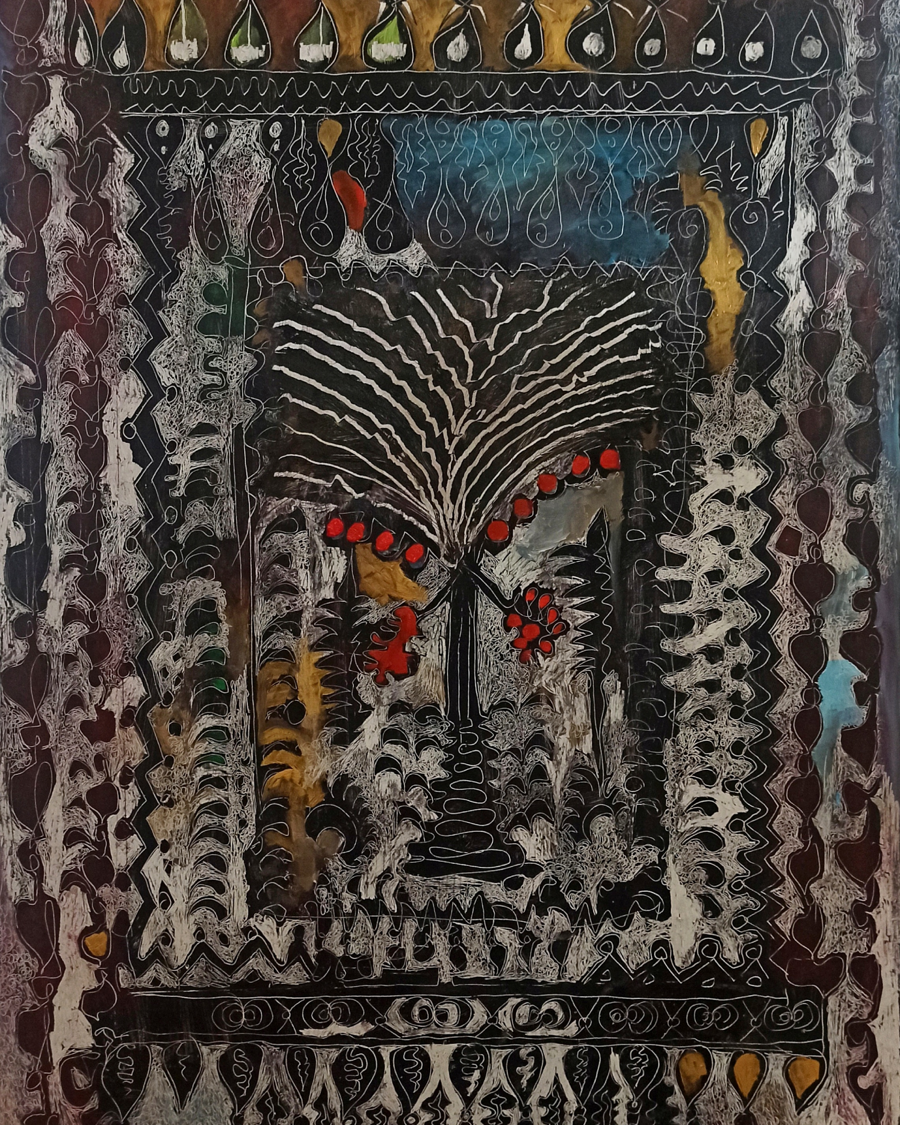The palm tree, 70x100, mixed y on cardboard, 2024