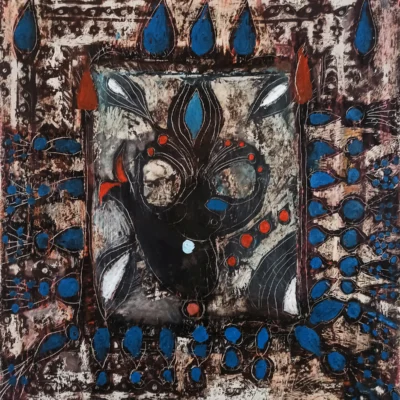 MERMAID IN DEEP WATERS, 70x70, Mixed media on cardboard, 2025